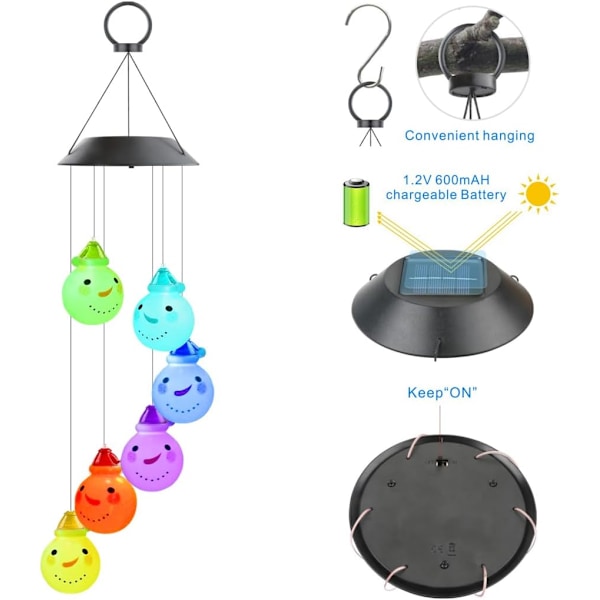 Jule Solar Vindklokker, Julemand Snemand Mobil Hængende LED Farveskiftende Vindklokke til Indendørs og Udendørs Have Terrasse Have Dekoration (Snemand)