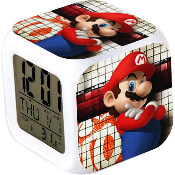 Mario 7 färger förändring digital väckarklocka med tid, temperatur, larm, datum (Map Race) Hold Hands