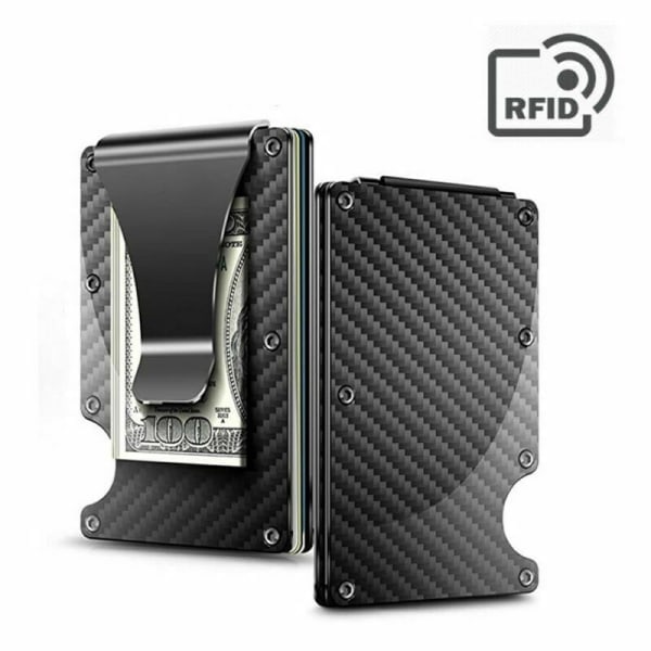 RFID Blokerende Minimalistisk Pengeclips i Kulfiber til Mænd, Frontlommepung[qb]