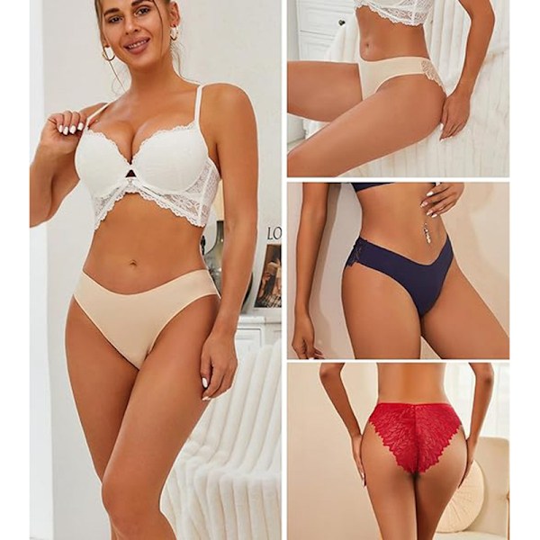 6-pack spetsunderkläder för kvinnor, trosor, hipster, sömlösa trosor[qb] S