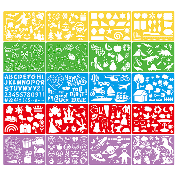 20pcs Kids DIY Drawing Stencils Hollow Boards Set