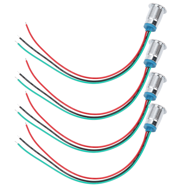 4 Set LED-indikatorlampa Vattentät Gemensam Anod Industriella Styrkomponenter 12mm 110-220VRöd och Grön