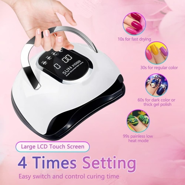 280W UV LED-nagellampa, snabba nagelhärdande lampor för hem och salong, 66 pärlor LED-nagel torktumlare för gelpolish med automatisk sensor/4 timerinställning, handtag professionell nagelkonst