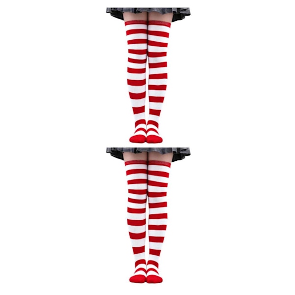 1/2/3/5 Raidallinen Sukat Mukavat Reiden Korkeat Sukat Puku Valkoinen Punainen 50cm White Red 50cm 2 Set
