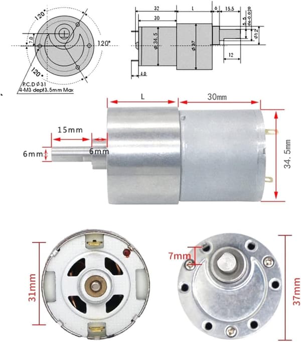 DC-girmotor 37-3530 Konvensjonell aksel Mikro DC-girmotor