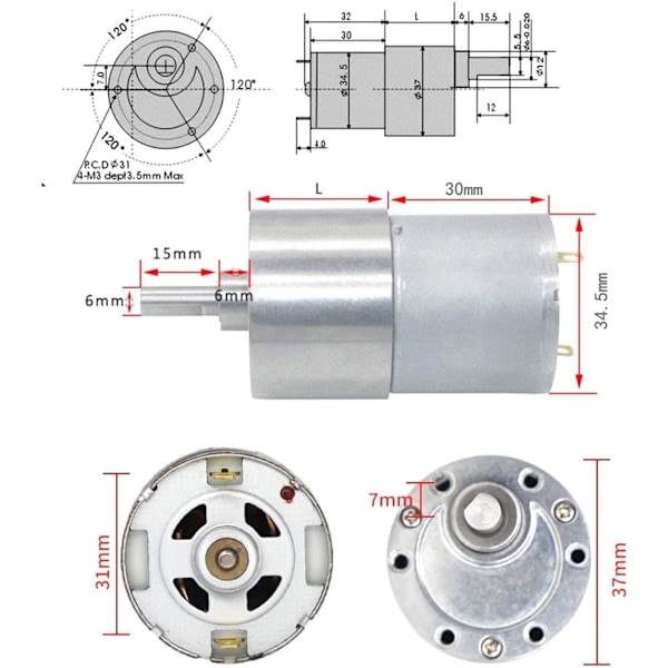 DC-växelmotor 37-3530 Konventionell axel Mikro DC-växelmotor