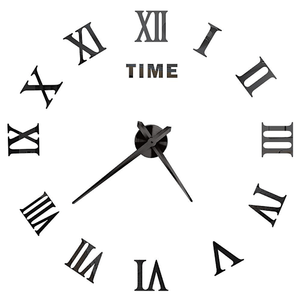 3D Stor Vægur DIY Akryl Spejl Ur Dekal Overdimensioneret Ur Ure Europa Horloge Stue Hjem Dekoration Flere Stilarter Sort A Black A 47 inches (80-120cm)