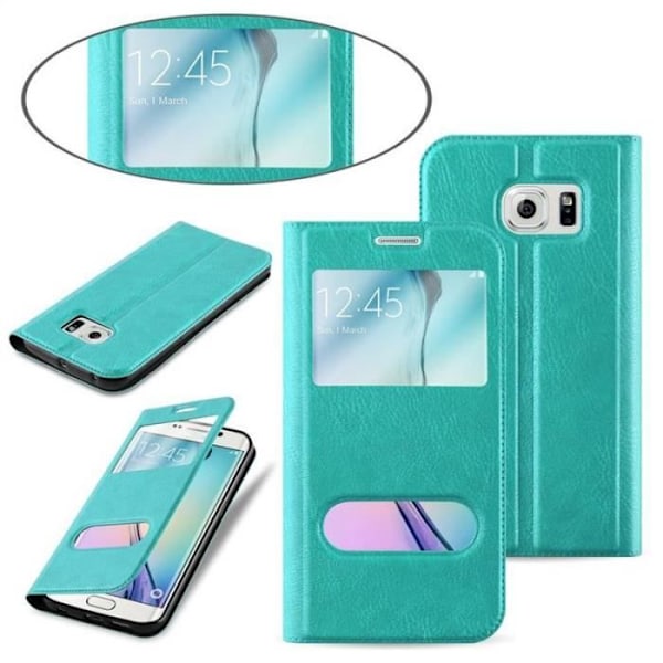 Cadorabo deksel for Samsung Galaxy S6 EDGE PLUS i TURKIS MINT - Beskyttende deksel med horisontal stativ og to vinduer -