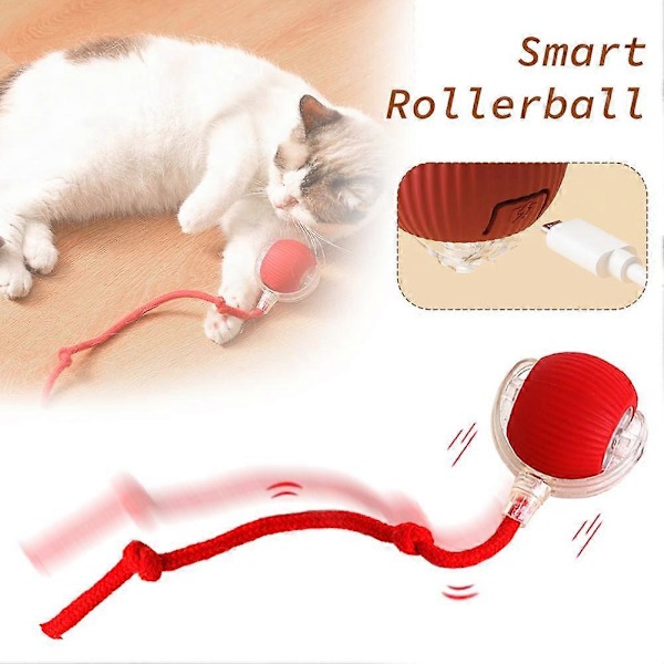 Smart Rollerball Självspelande Katt Leksak, Kattboll för Lekfulla Katter Red
