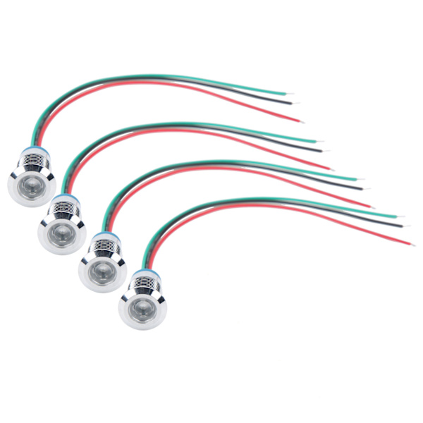 4 sæt indikator LED-lys vandtæt fælles anode industrielle kontrolkomponenter 12mm 110-220V rød og grøn