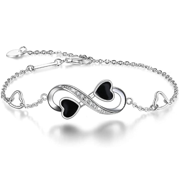 (Sølv) Dame Infinity Love Armbånd, 925 Sterling Sølv Justerbart Charm Evighedsarmbånd til Kvinder og Piger[qb] M