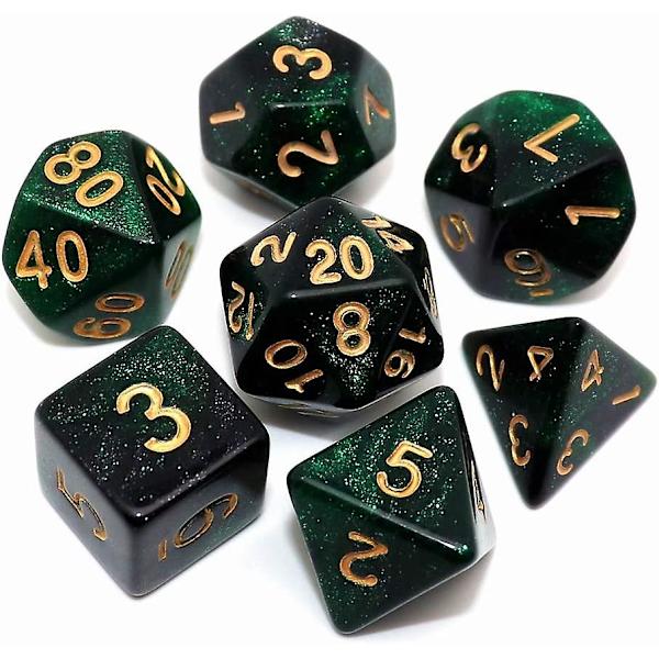 Polyhedral tärningssats för Dungeons and Dragons RPG Grön med svart dimma