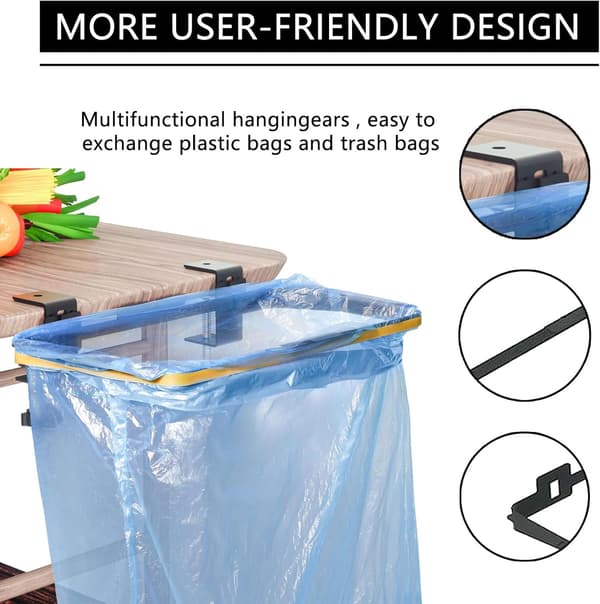 {hw} Søppelposeholder, hengende søppelposeholder, søppelposeholder i rustfritt stål, for kjøkken, garderobe, camping