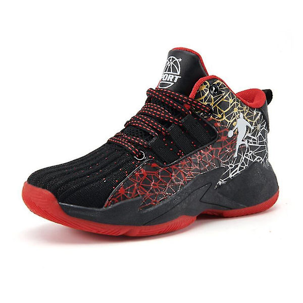 Herre Basketball Sko Lace Up High Top Sneakers Herre Retro Basketball Sko Pustende Trend Herre Sneakers Gå Sko Svart rød2 Black red2 40