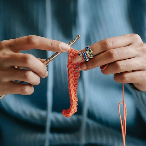 Justerbar virkad spänningsring söt kattring nybörjare stickning virkning snake-28