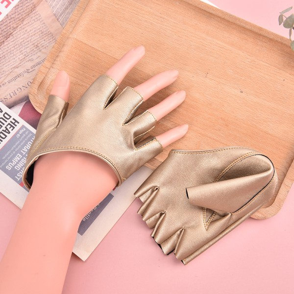 PU skinn fingerløse hansker for Goth Punk Rock Lolita Harajuku Gull En Størrelse Gull Gold One Size