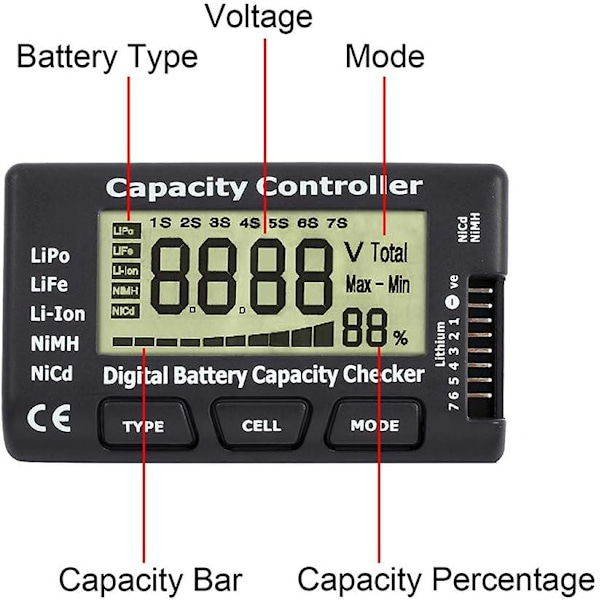 Batterimåler, intelligent cellemåler, digital batteritester, batteribalanserer for NiMH-batteripakker