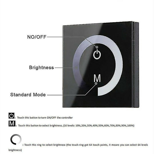 Dc 12v-24v Touch Panel LED Lysdæmper Smart Controller Vægmonteret Afbryder (Farve: Sort)