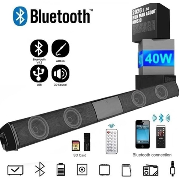 Svart Hemljud TV Trådlösa Bluetooth-högtalare 3D Surround Bass-högtalare PC-högtalare Bio TV Dator | Subwoofer (svart)