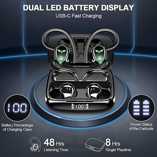 Langattomat Bluetooth 5.3 -kuulokkeet, langattomat nappikuulokkeet kahdella mikrofonilla, 48 tunnin syvä basso, Bluetooth-kuulokkeet, melunvaimennus