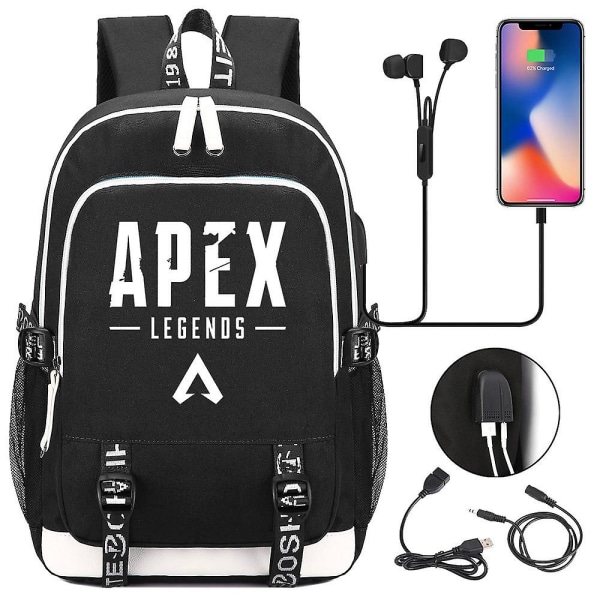 APEX Hero Print USB Tenårings- og ungdomsskoleveske: Unisex casual for gaming1