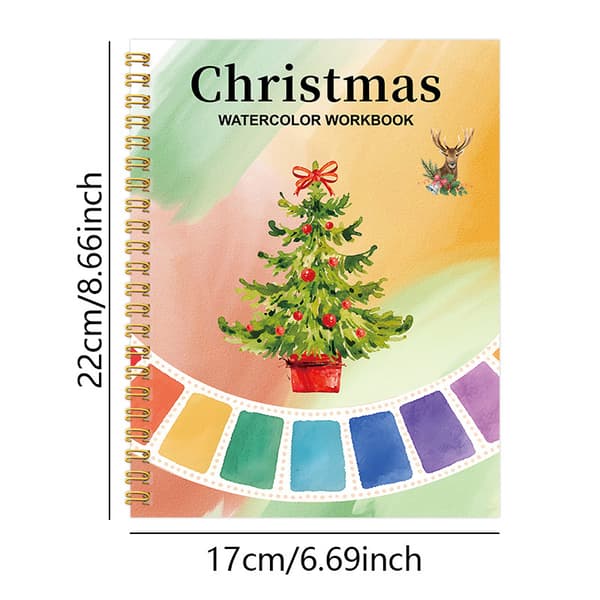 Akvarell Arbetsbok Set – Målningsövningsbok med Akvarellfärgslåda Christmas tree