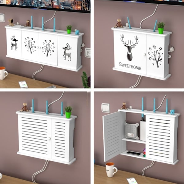 Suuri langaton Wifi-reitittimen hyllyvarastolaatikot Kaapelit Virta Plus E