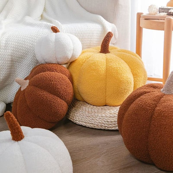 3D Gresskar Pute Fylt Dyr, Fluffy Gresskar Plysj Leker, Gresskar Pute Sofa Pute Gresskar for Hjemmeinnredning Halloween (Brun, 20.32cm)