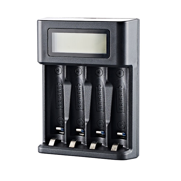 Basics digital og smart lader, for 4 AA, AAA batterier, svart