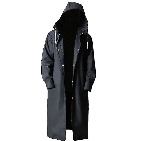 Mode Vandafvisende Lang Regnjakke til Mænd og Kvinder med Hætte - Sort black XL
