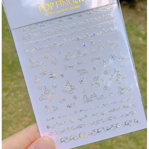 Neglekunst 3D-klistremerker skinnende glitter vinter jul snøflak lim skyer neglklistremer dekorasjon for neglspisser skjønnhet. Me192laser silver