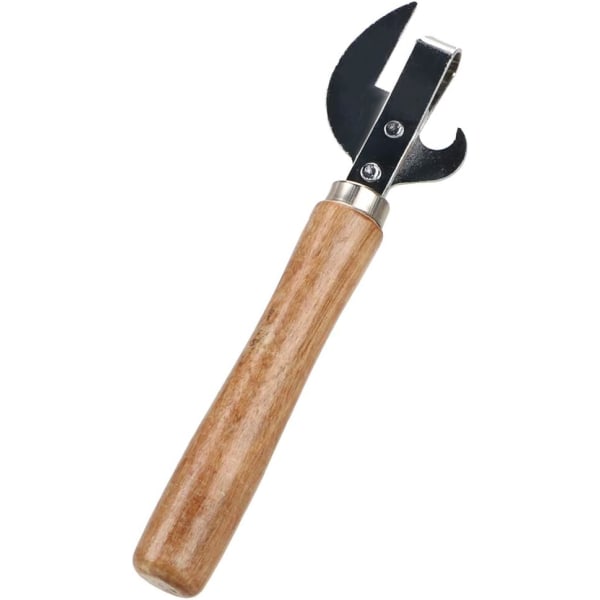 Håndholdt boksåpner i rustfritt stål, flaskeåpner, med trehåndtak, 15,5 cm