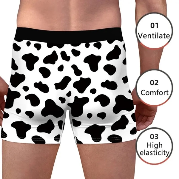 Men Sports Boxers Underwear Underpants Sport Black ML XL Cartoon Cow Print Ventilate Fashion Fitness Casual Comfortable black black L