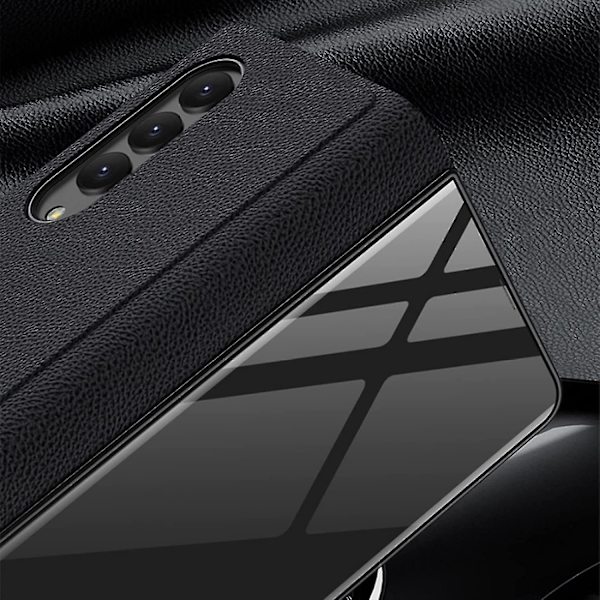 Härdat glas läder telefonfodral för Samsung Galaxy Z Fold 4, ultratunn färg målad vikbar skal för Z Fold4, fallskyddande affärstelefonfodral