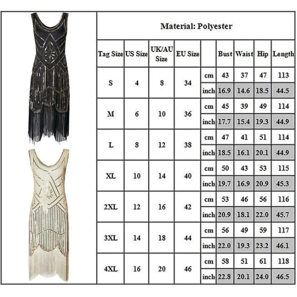 1920-tals flapperklänning för kvinnor långa fransar Great Gatsby kostymklänning 20-talspärlor vintage 4XL 4XL Black