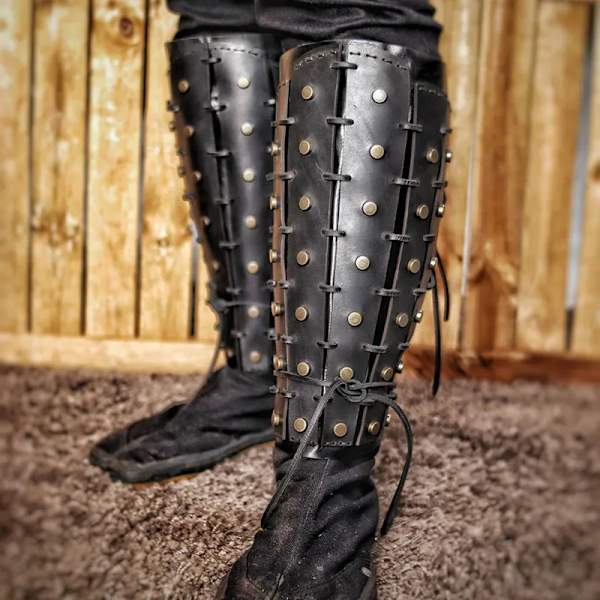 Middelaldersk Steampunk Samurai Knight Pu Leg Armor Greaves Viking Pirate Shin Guard Fantasy Gaiters Boot Shoes Cover Cosplay Prop brow brown One Size
