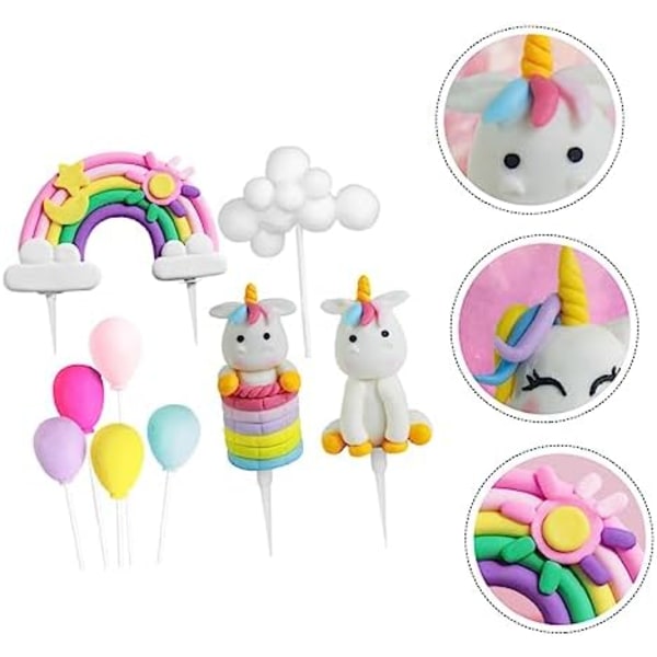 1 sæt bagning dekoration ballon cupcake topper enhjørning kage dekorationer regnbue kage topper piger børn fødselsdag kage topper børn kage tegneserie