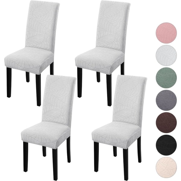 4-pack stretchbara, avtagbara och tvättbara matstolsöverdrag Leaves-light Gray 4