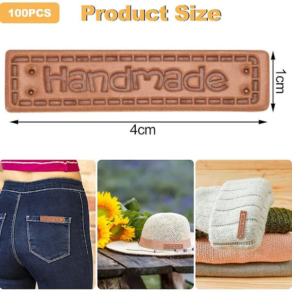 100 st PU-läder handgjorda etiketter Taggar Präglade etiketter Textil Läder Etiketter Kompatibel med Plaggsömnad Ac KL Brown