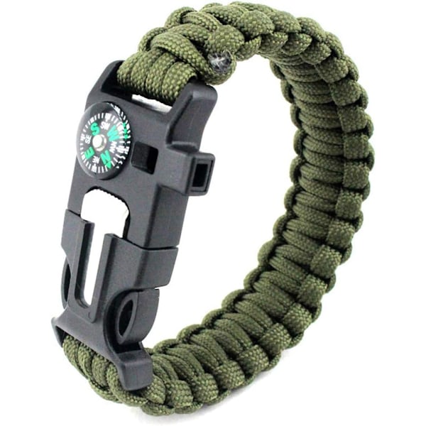 in 1 Sports Paracord Bracelet - with Multiple Emergency Tools Compass, 1pc (Military Green)