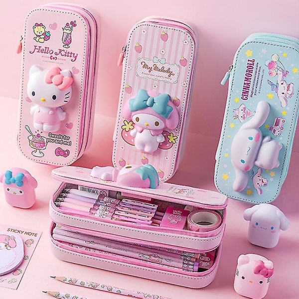 Pu Stor Kapacitet Väska Kawaii Hellokitty Cinnamoroll Melody Skola Pennor Väska Påse Väska Tillbehör Kontorsmaterial