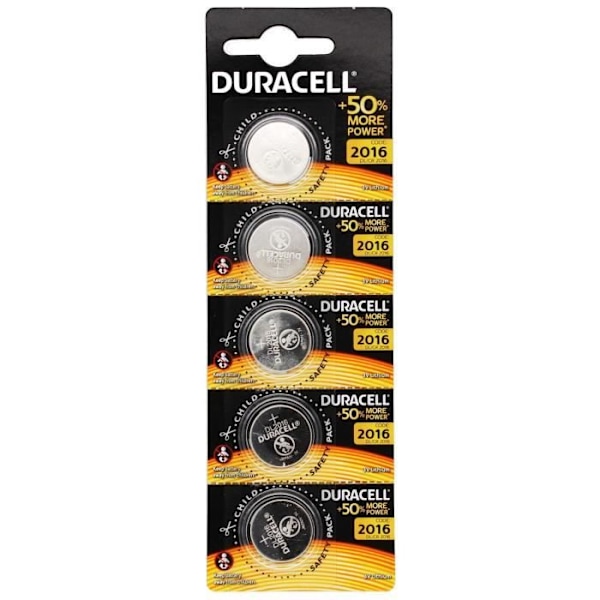 5 Duracell CR2016 3V lithium button batteries