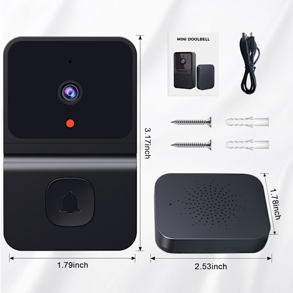 (Sort) Trådløs dørklokke - HD videodørklokke - Wifi videodørklokke