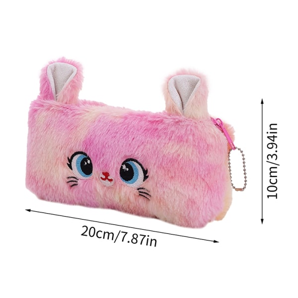 Kawaii Cartoon Cute Cat Plush Pouch Pencil Case Zipper Fluffy Large Capacity Pen Bag Purple Color+Rose*2