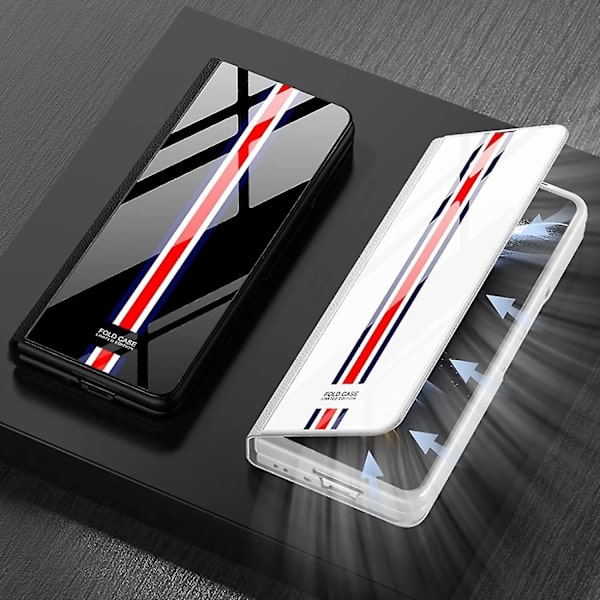 Härdat glas läder telefonfodral för Samsung Galaxy Z Fold 4, ultratunn färg målad vikbar skal för Z Fold4, fallskyddande affärstelefonfodral