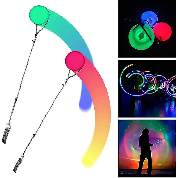 2-pack förbättrade LED poi-bollar, poi jongleringsbollar med regnbågsfärger och strobeeffekt, barn och vuxna
