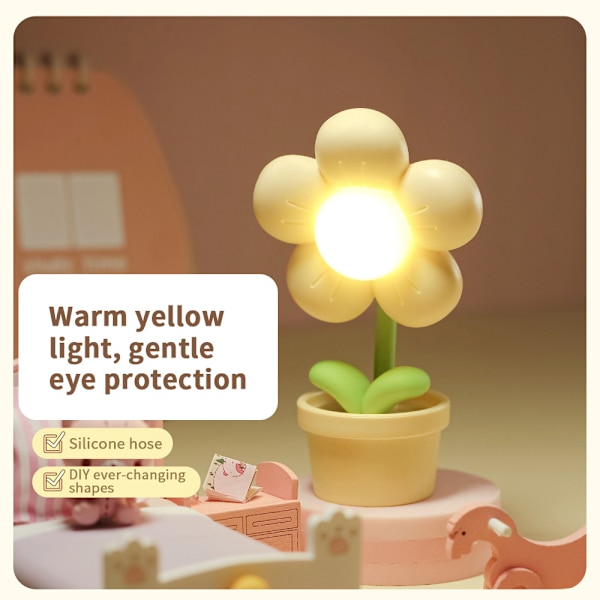 1 stk. Kreativ sød blomst bordlampe - Perfekt mini seng lampe til soveværelse, børns natlys Yellow