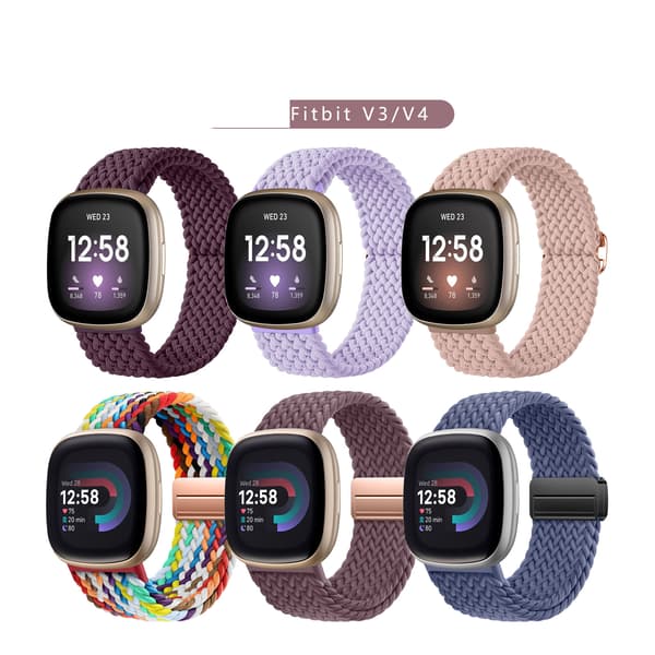 Elastisk Flettet Loop-rem til Fitbit Versa 3/4 – Magnetisk Lås Sportsurremme 6-pak Unisex