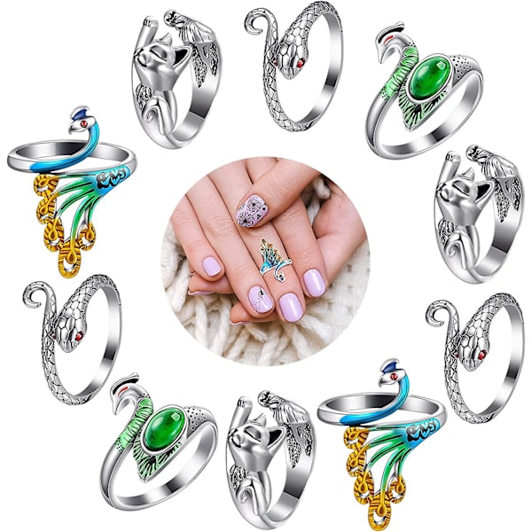 10 st justerbara stickningsöglor virkade ringar kattformade ormar formade öppna ringar garn guide metall stickning tumme