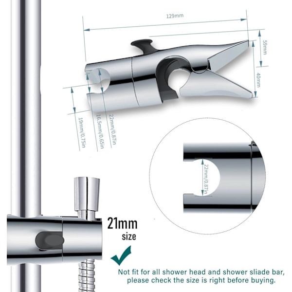 Brusehovedholder, Justerbar brusehovedholder med 1 krog, Universal, Håndbruser